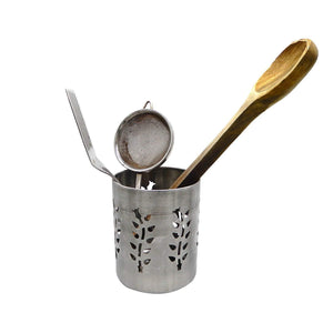 Budget stainless steel utensil holder leaf hole pen holder brush stand cutlery storage holder cutlery holder for table silver 4 5 inch