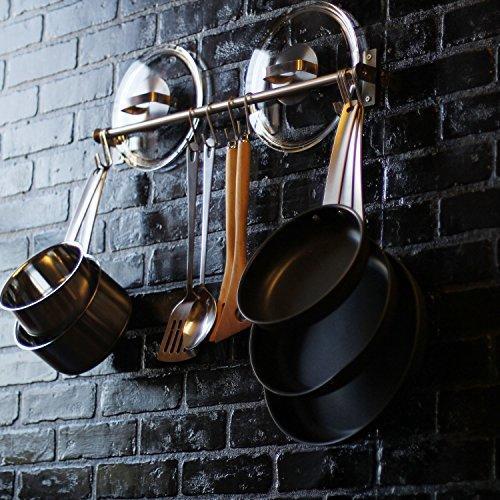 Get stainless steel gourmet kitchen 23 25 inch wall rail pot pan utensil lid rack storage organizer with 10 s hooks
