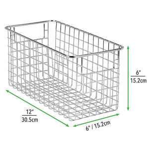 New mdesign farmhouse decor metal wire food storage organizer bin basket with handles for kitchen cabinets pantry bathroom laundry room closets garage 12 x 6 x 6 8 pack chrome