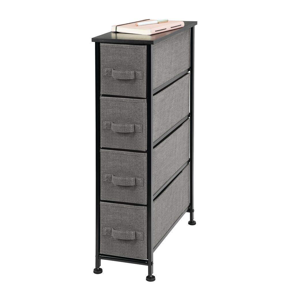 Products mdesign narrow vertical dresser storage tower sturdy metal frame wood top easy pull fabric bins organizer unit for bedroom hallway entryway closet textured print 4 drawers charcoal gray