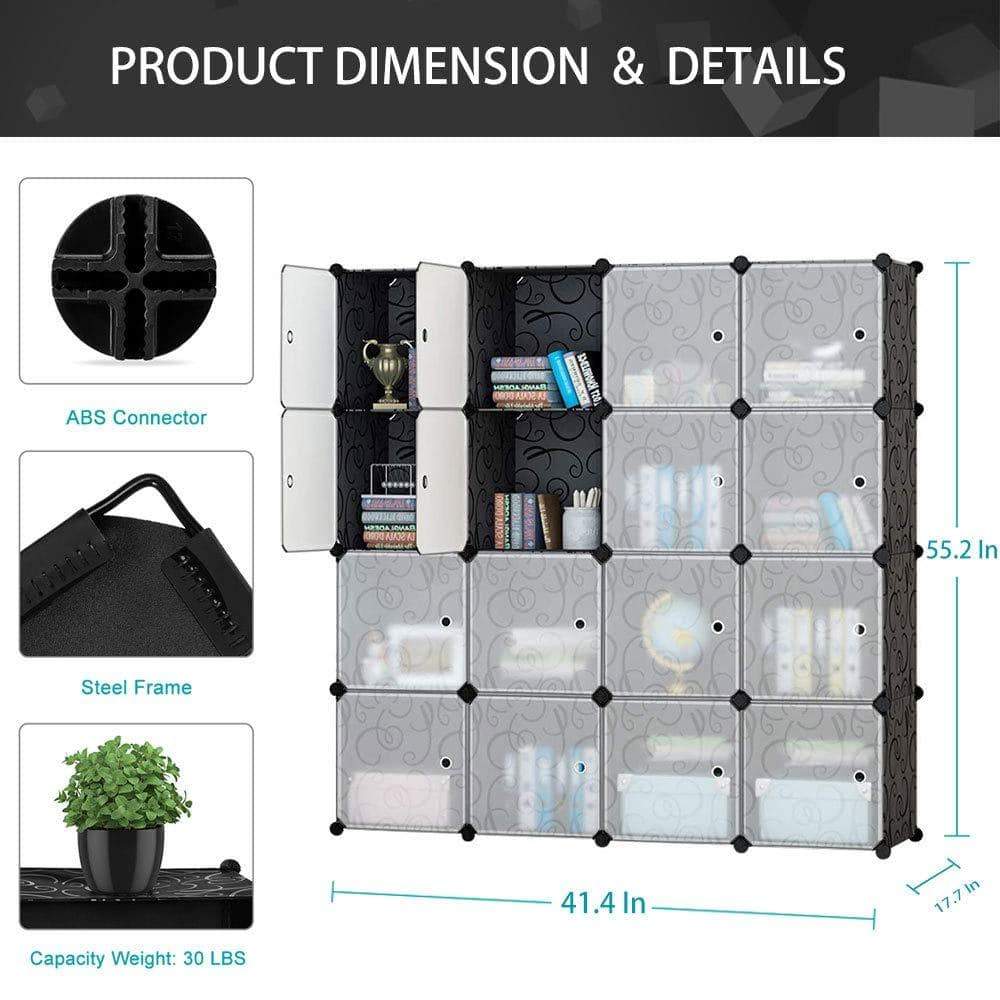 Shop here honey home modular plastic storage cube closet organizers portable diy wardrobes cabinet shelving with doors for bedroom office 16 cubes black white