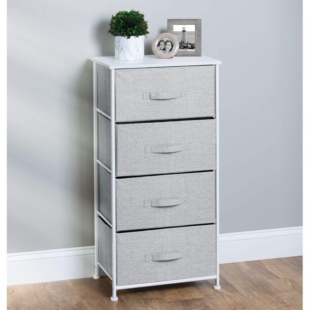 Best seller  mdesign vertical furniture storage tower sturdy steel frame wood top easy pull fabric bins organizer unit for bedroom hallway entryway closets textured print 4 drawers gray white