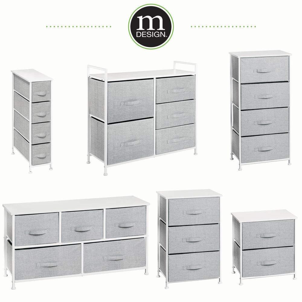 Best mdesign vertical furniture storage tower sturdy steel frame wood top easy pull fabric bins organizer unit for bedroom hallway entryway closets textured print 4 drawers gray white