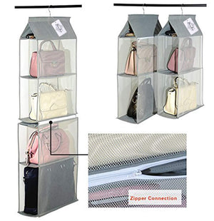 Discover the best detachable 4 big compartment pouch hanging handbag organizer clear purse bag storage holder wardrobe closet space saving organizers system for living room bedroom usepack of 2 grey