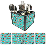 Nutcase Designer Flatware Cutlery Stand Holder Silverware Caddy-Spoons Forks Knives Organizer With Matching Metal Coasters - Fishies