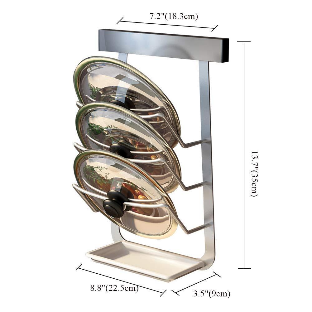 Kitchen pot lid rack with draining board stainless steel wall mounted self adhesive pan cover storage holder for kitchen utensil tool organizer