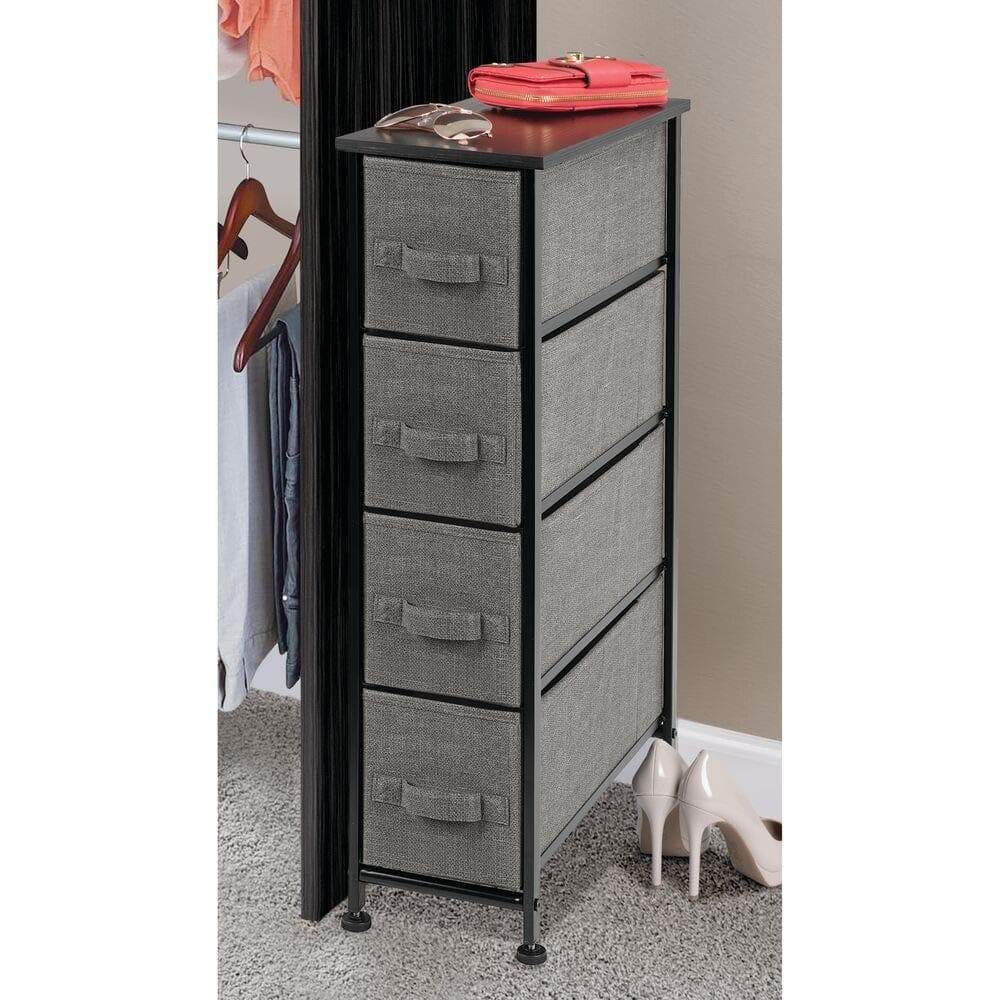 Save on mdesign narrow vertical dresser storage tower sturdy metal frame wood top easy pull fabric bins organizer unit for bedroom hallway entryway closet textured print 4 drawers charcoal gray