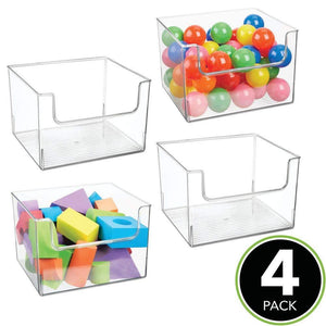 Discover the best mdesign deep plastic home storage organizer bin for cube furniture shelving in office entryway closet cabinet bedroom laundry room nursery kids toy room open front 12 wide 4 pack clear