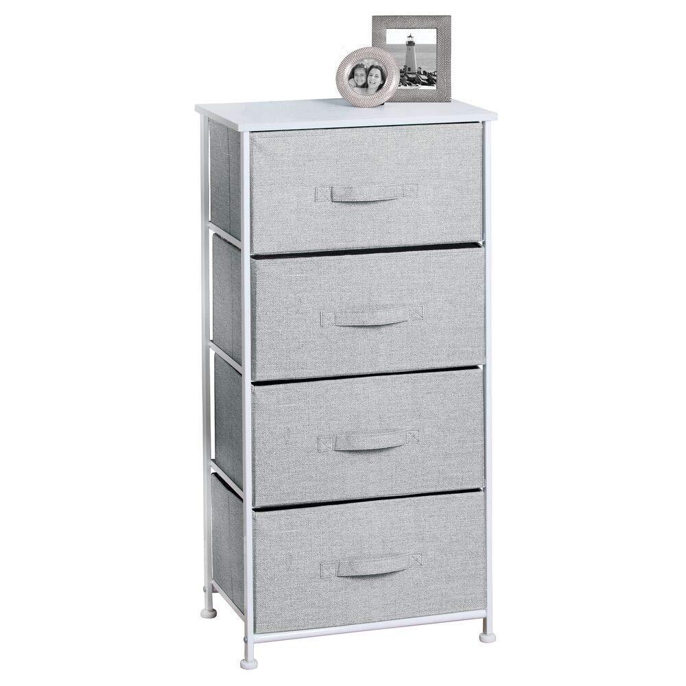 Try mdesign vertical furniture storage tower sturdy steel frame wood top easy pull fabric bins organizer unit for bedroom hallway entryway closets textured print 4 drawers gray white