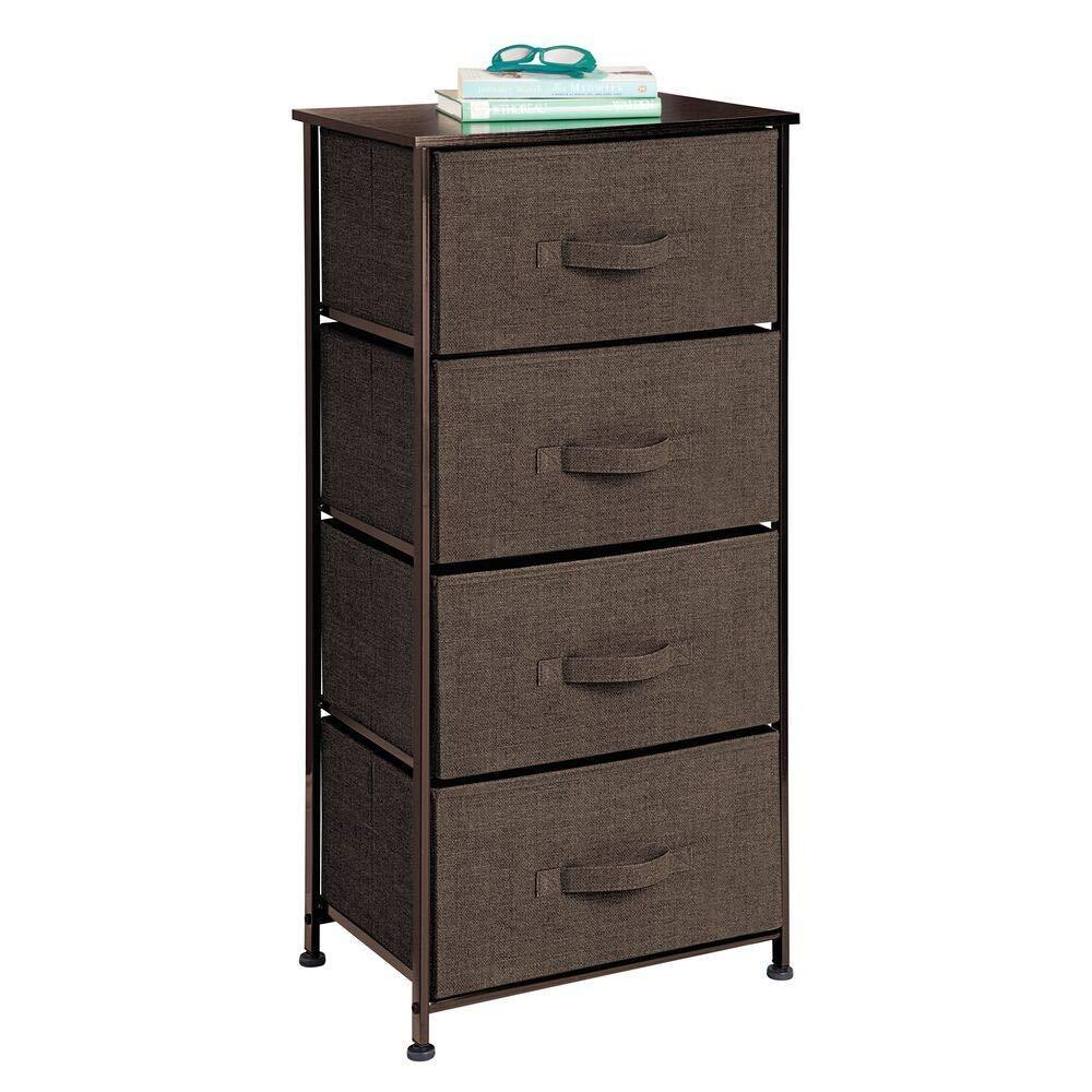 On amazon mdesign vertical dresser storage tower sturdy steel frame wood top easy pull fabric bins organizer unit for bedroom hallway entryway closets textured print 4 drawers espresso brown