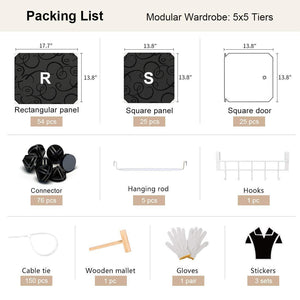 Organize with george danis portable wardrobe clothes closet plastic dresser multi use modular cube storage organizer bedroom armoire black 18 inches depth 5x5 tiers