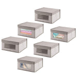 Shop for mdesign soft stackable fabric closet storage organizer holder bin with clear window attached hinged lid for bedroom hallway entryway bathroom textured print medium 6 pack linen tan