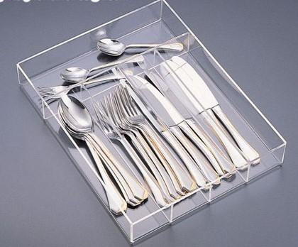 Huang Acrylic Silverware Organizer Tray for Spoons, Forks & Knives, Clear (10.5" x 13 3/8" x 2")