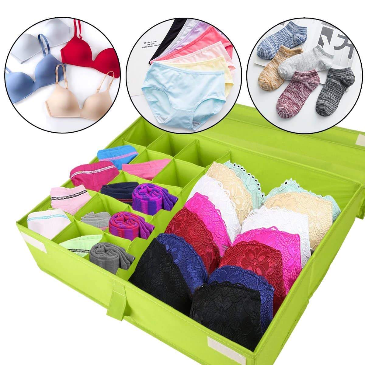 The best begost storage bins foldable underwear organizer storage box washable multi functional drawer dividers 2 in 1 closet divider storage box with cover for underwear socks ties bra and bins green
