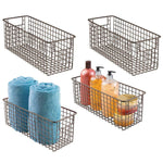 Kitchen mdesign bathroom metal wire storage organizer bin basket holder with handles for cabinets shelves closets countertops bedrooms kitchens garage laundry 16 x 6 x 6 4 pack bronze