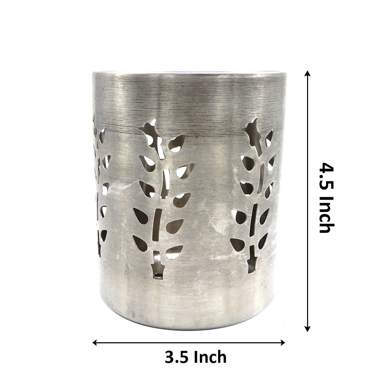 Amazon stainless steel utensil holder leaf hole pen holder brush stand cutlery storage holder cutlery holder for table silver 4 5 inch