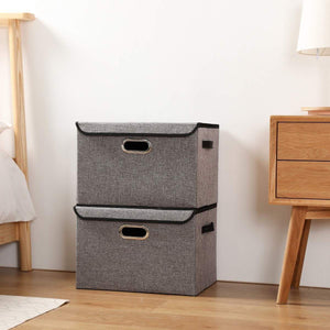 Discover the large foldable storage box bin with lids2 pack no smell stackable linen fabric storage container organizers with handles for home bedroom closet nursery office gray color