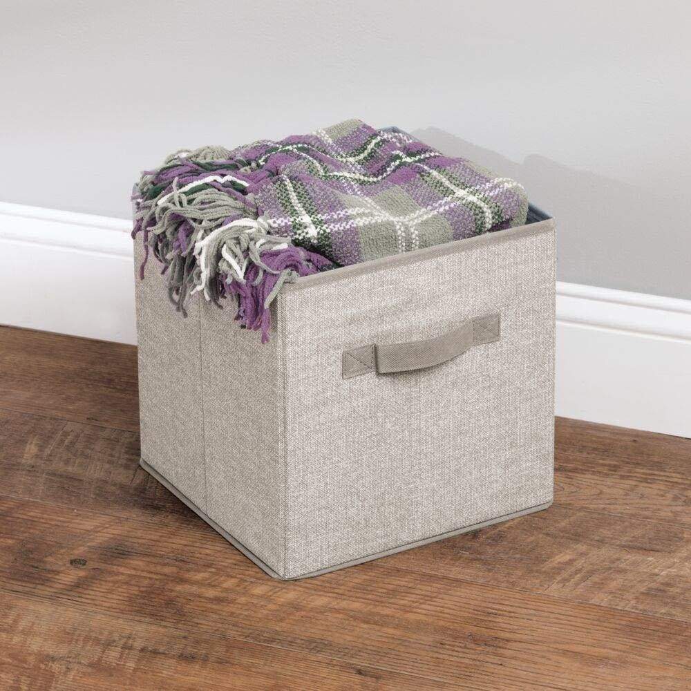 Buy mdesign small soft fabric closet organizer cube bin box front handle storage for closet bedroom furniture shelving units textured print 11 high 8 pack linen tan