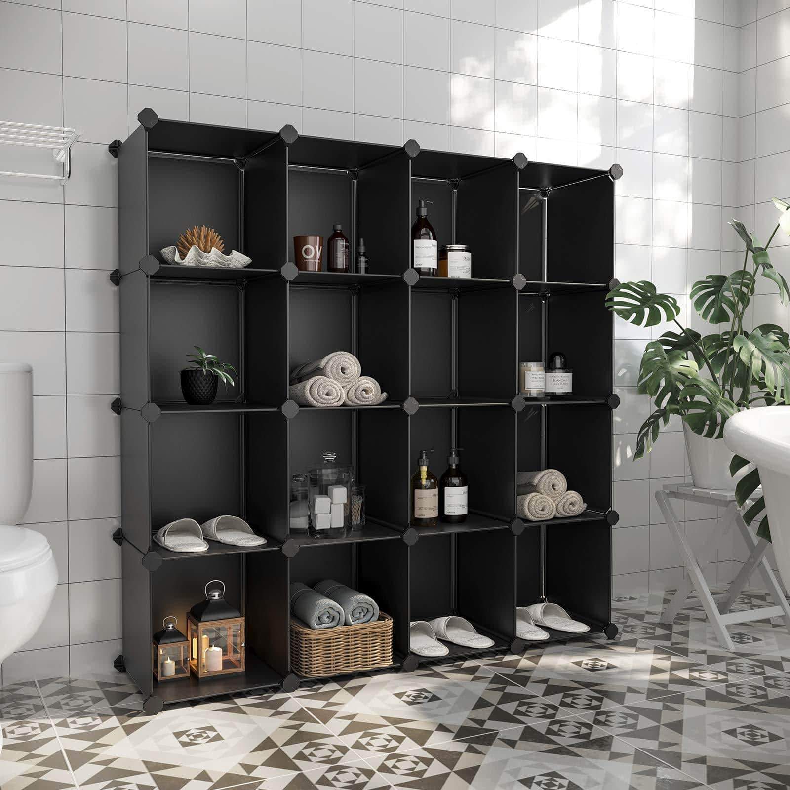 Save on songmics cube storage organizer 16 cube book shelf diy plastic closet cabinet modular bookcase storage shelving for bedroom living room office 48 4 l x 12 2 w x 48 4 h inches black ulpc44bk
