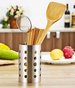 New topoko thick stainless steel circular hole tableware cage chopsticks tube storage brush holder kitchen caddy utensil holder 4x6 inch