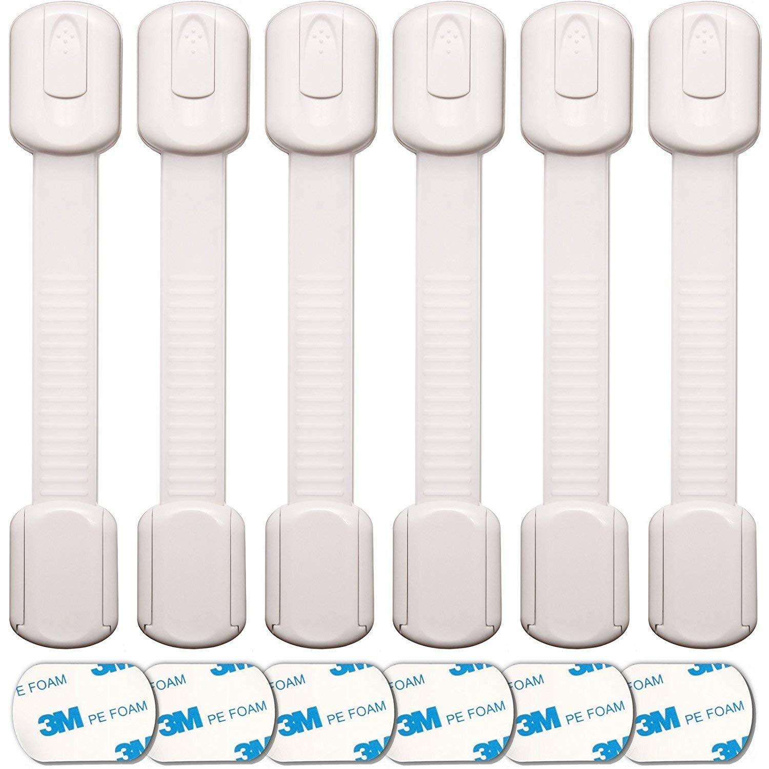 Great baby proofing safety cabinet locks child proof latches for drawer cupboard dresser doors closet oven refrigerator adjustable childproof straps by oxlay white 6 pack