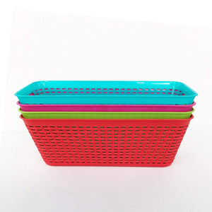 Amazon plastic baskets pantry organization and storage kitchen cabinet spice rack organizer for food shelf small colorful rectangle tray organizing for desks drawers weave deep closets art lockers set of 4
