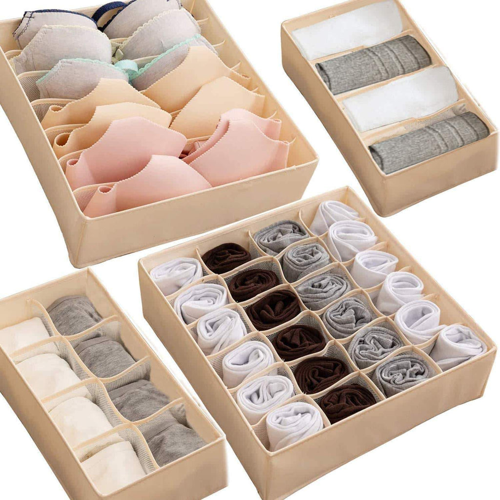 The best xitangou set of 4 flodable drawer organiser collapsible closet divider for underwear bras neck ties handkerchiefs beige
