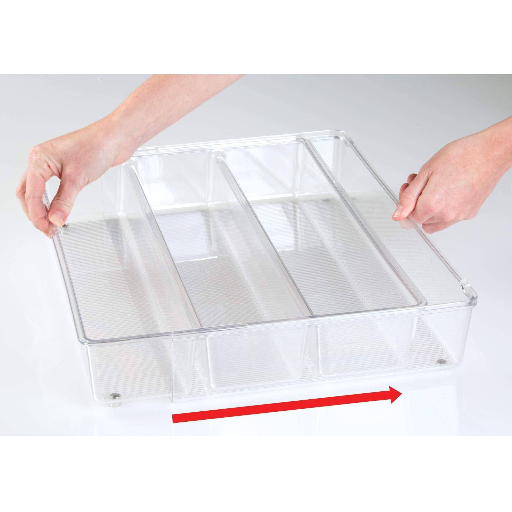 Amazon best mdesign adjustable expandable 4 compartment kitchen cabinet drawer organizer tray divided sections for cutlery serving cooking utensils gadgets bpa free food safe 3 deep pack of 2 clear