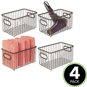 Get mdesign metal bathroom storage organizer basket bin modern wire grid design for organization in cabinets shelves closets vanity countertops bedrooms under sinks 4 pack bronze