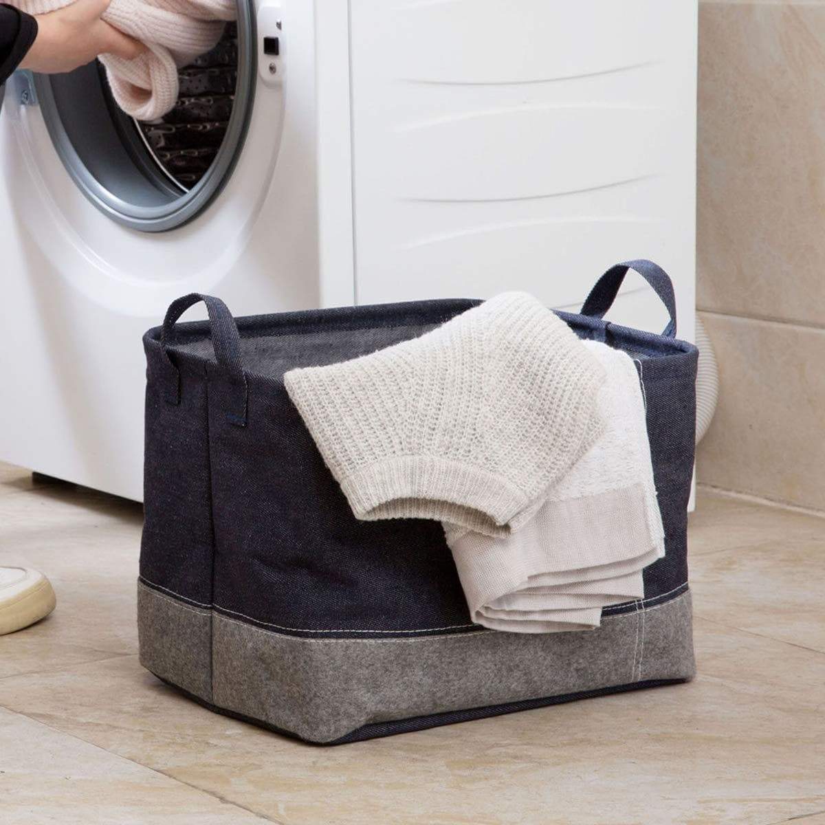 Storage organizer iflower storage bin basket decorative laundry basket storage cube bin organizer with handle for nursery playroom closet clothes baby toy jean 3pcs