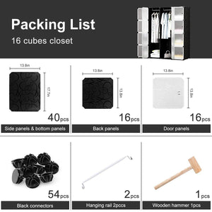 Shop honey home modular plastic storage cube closet organizers portable diy wardrobes cabinet shelving with doors for bedroom office 16 cubes black white