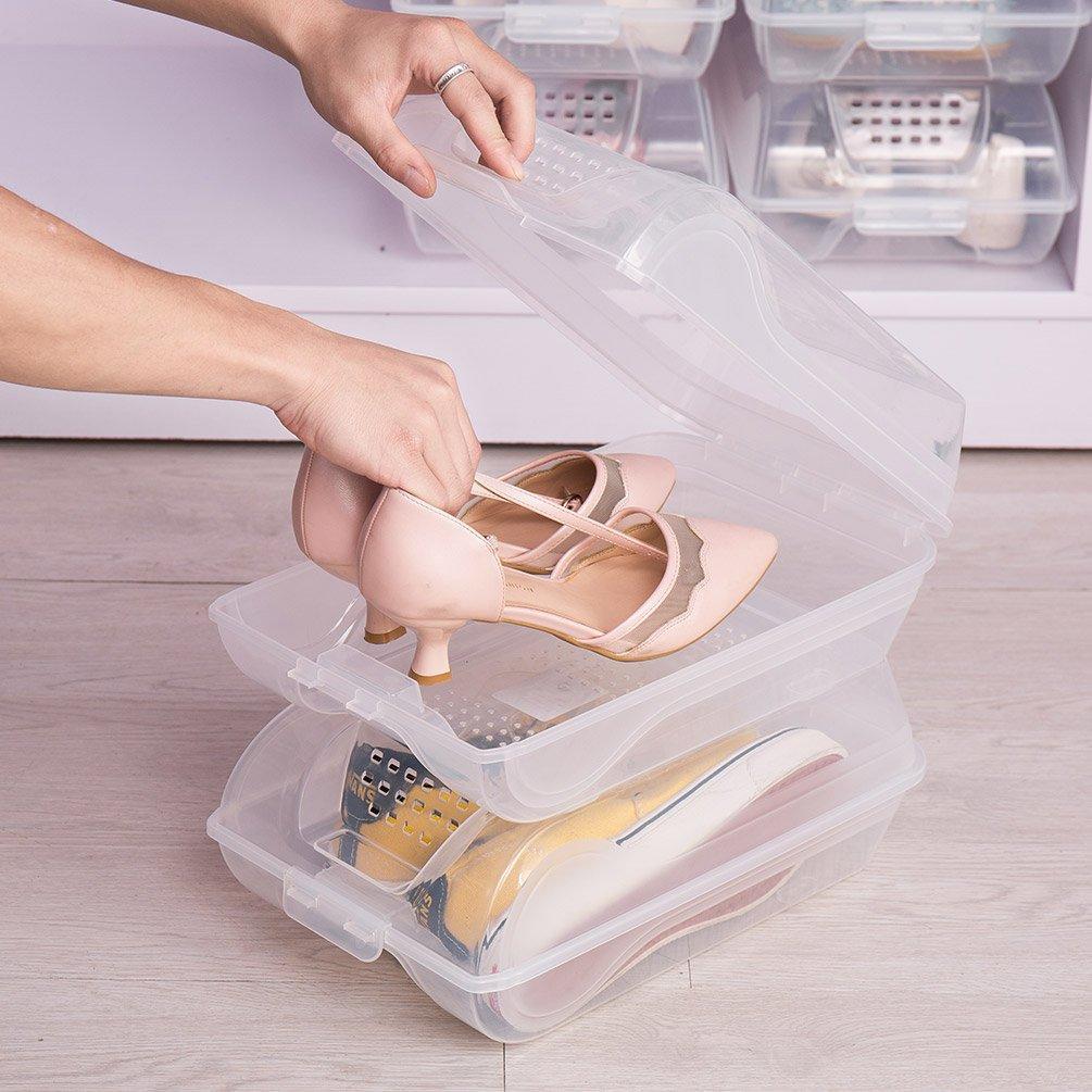 Shop here baoyouni clear shoe box closet corner storage case holder dust proof breathable organizer saving space stackable with lid for flats athletic shoes sandals heels sneakers pack of 5
