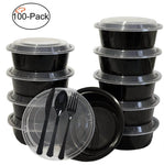 Selection tiger chef round meal prep plastic bowl portion control bento box food containers with leakproof lids microwave freezer safe reusable bpa free 32 ounce 100 pack 100 sets of utensils included