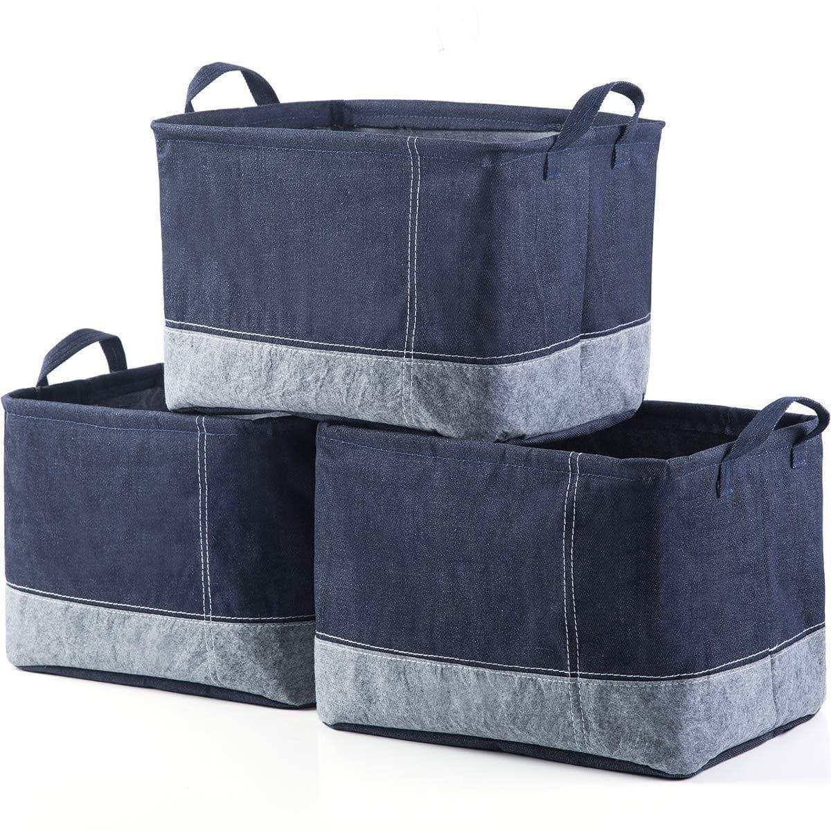 Storage iflower storage bin basket decorative laundry basket storage cube bin organizer with handle for nursery playroom closet clothes baby toy jean 3pcs