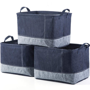 Storage iflower storage bin basket decorative laundry basket storage cube bin organizer with handle for nursery playroom closet clothes baby toy jean 3pcs