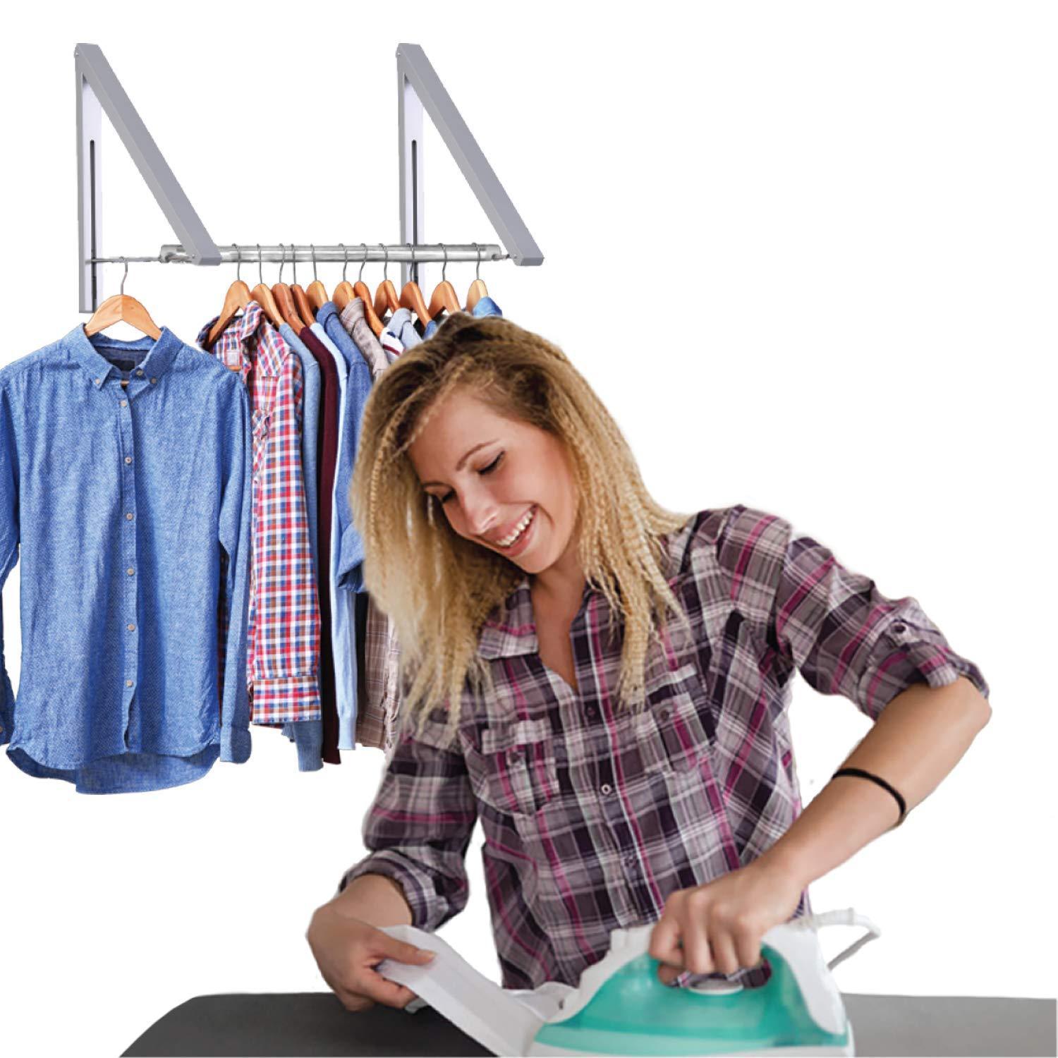 Amazon best stock your home retractable closet rod and clothes rack wall mounted folding clothes hanger drying rack for laundry room closet storage organization aluminum easy installation silver