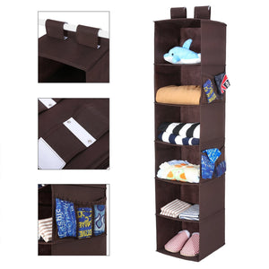 Featured magicfly hanging closet organizer with 4 side pockets 6 shelf collapsible closet hanging shelf for sweater handbag storage easy mount hanging clothes storage box brown
