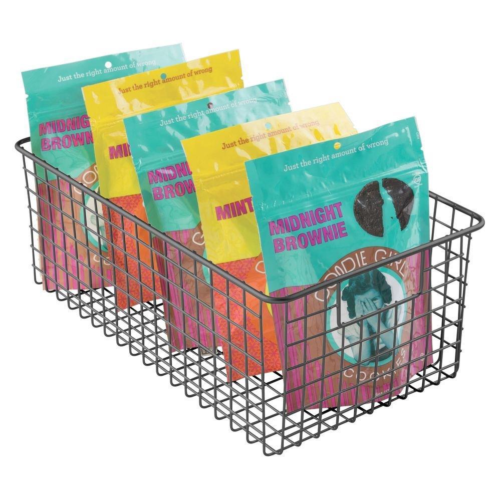 Budget friendly mdesign farmhouse decor metal wire food organizer storage bin basket with handles for kitchen cabinets pantry bathroom laundry room closets garage 16 x 9 x 6 in 8 pack matte black
