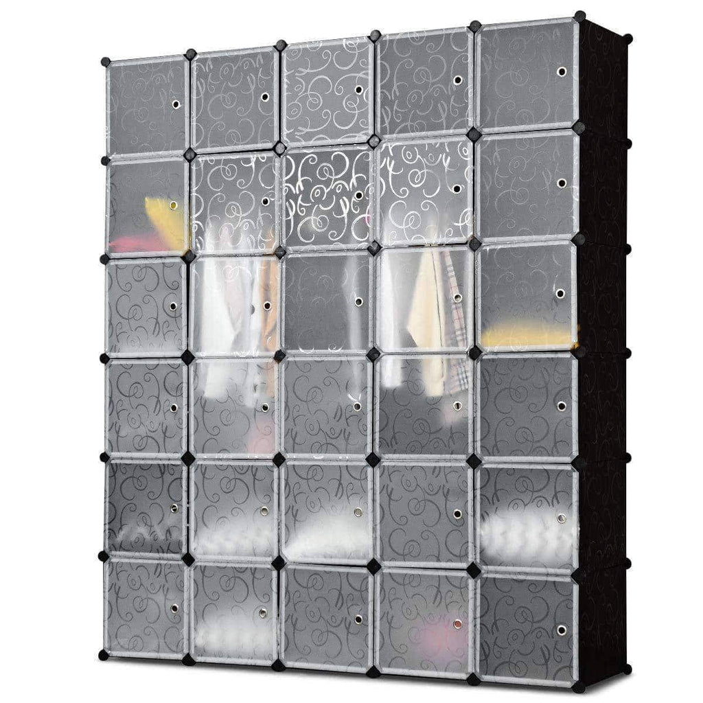Budget tangkula cube storage organizer cube closet storage shelves diy plastic pp closet cabinet modular bookcase large storage shelving with doors for bedroom living room office 30 cube