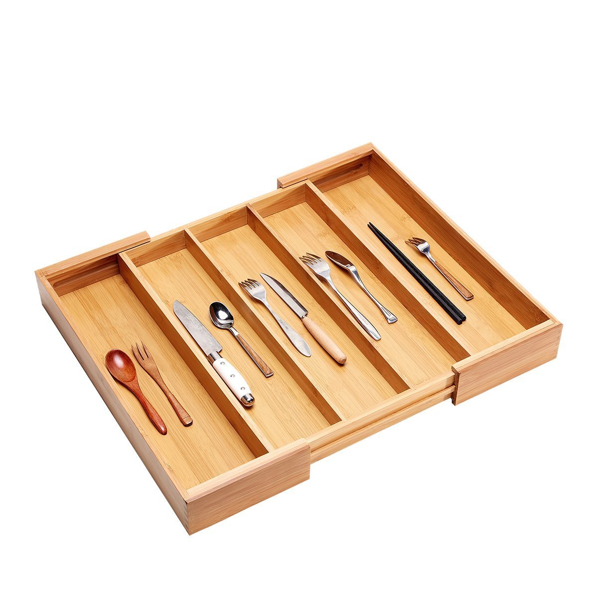 Shop here bamboo expandable utensil cutlery tray drawer organizer divider 3 compartments with 2 adjustable dimensions beautiful durable and multifunctional utensil holder and organizer