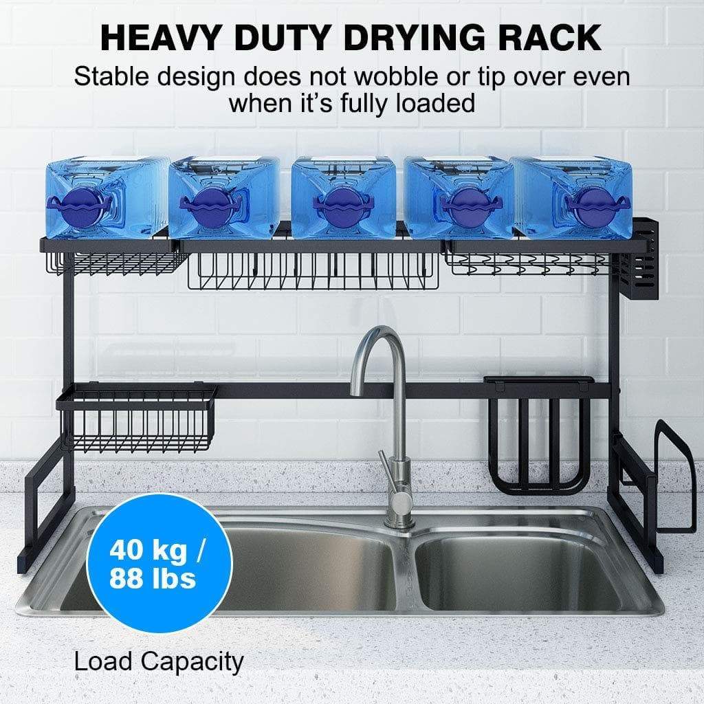Top langria dish drying rack over sink stainless steel drainer shelf professional 2 tier utensils holder display stand for kitchen counter organization fully customizable 37 4 inches width black
