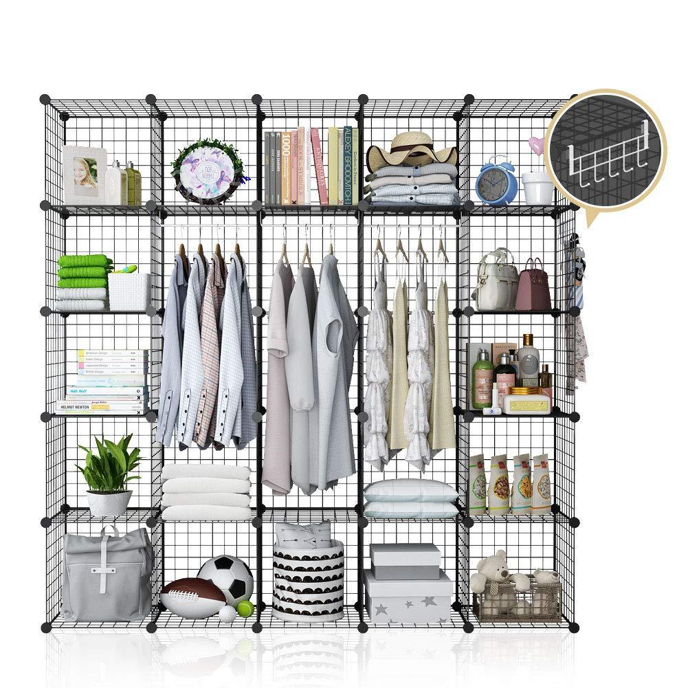 Save yozo modular wire cube storage wardrobe closet organizer metal rack book shelf multifuncation shelving unit 25 cubes depth 14 inches black