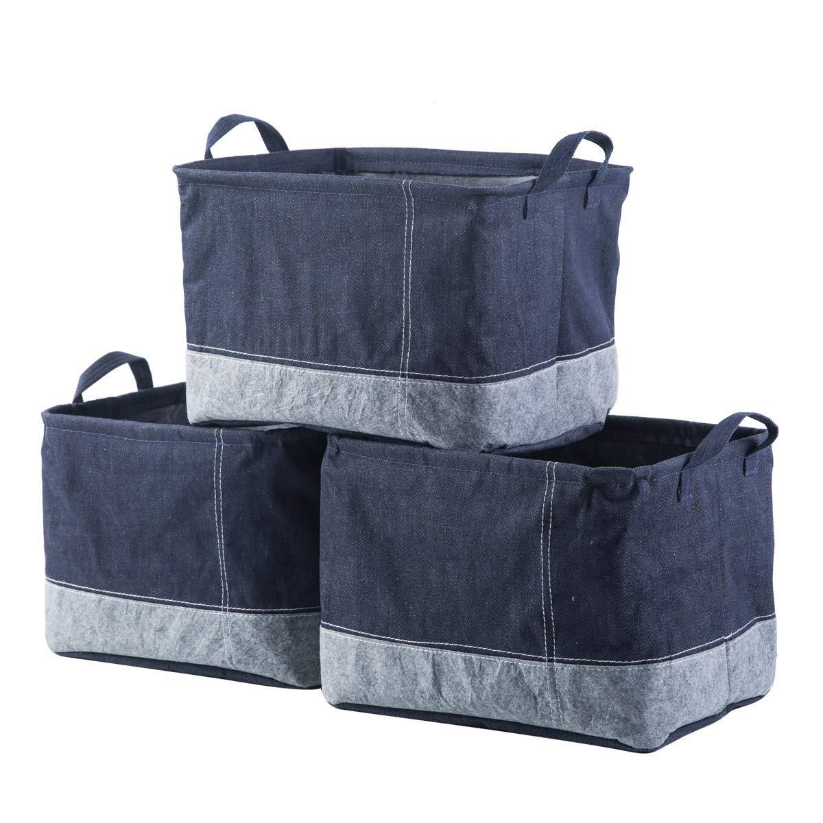 Amazon iflower storage bin basket decorative laundry basket storage cube bin organizer with handle for nursery playroom closet clothes baby toy jean 3pcs
