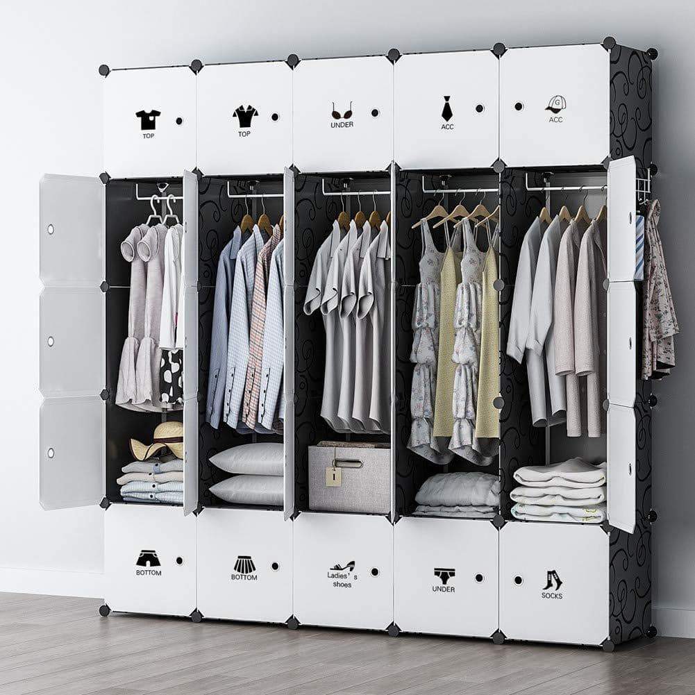 Related george danis portable wardrobe clothes closet plastic dresser multi use modular cube storage organizer bedroom armoire black 18 inches depth 5x5 tiers