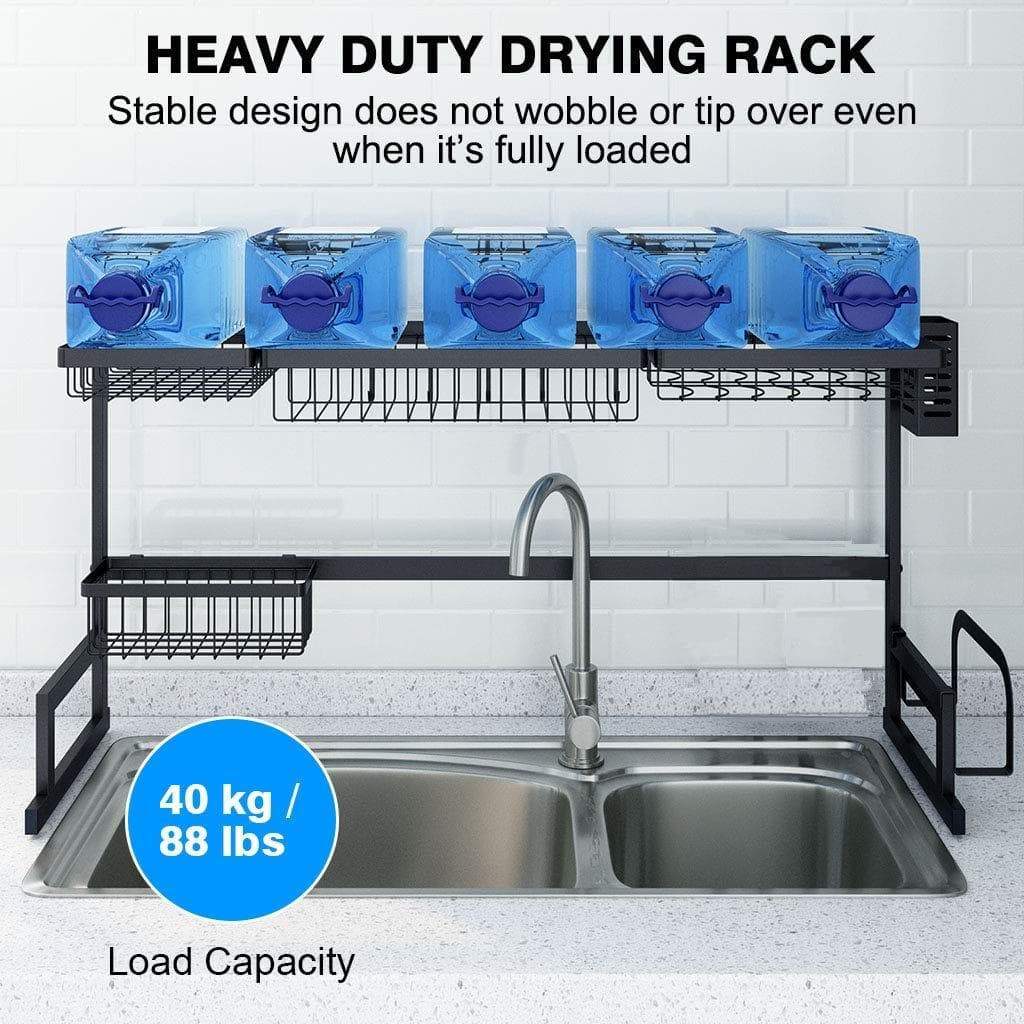 Amazon best ipegtop over the sink stainless steel dish drying rack large dish drainers for kitchen double sink dishes utensils glasses draining shelf storage counter organizer cutlery holder black