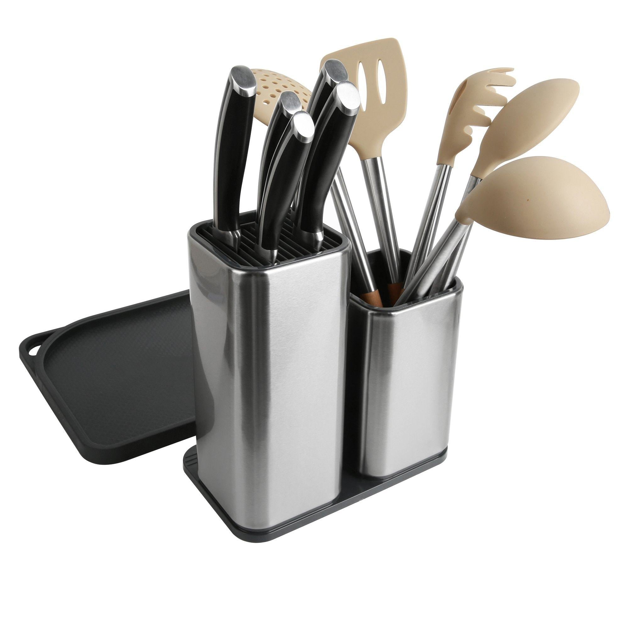 Best seller  tophome cutlery holder set knife block cutting board set kitchen storage silverware caddy organizer table storage utensil drying rack holder for kitchen countertop compartment drainer