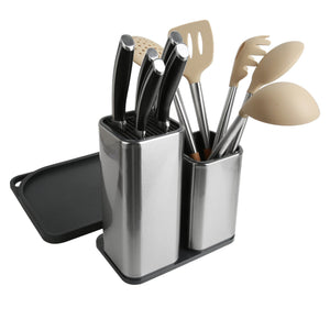 Best seller  tophome cutlery holder set knife block cutting board set kitchen storage silverware caddy organizer table storage utensil drying rack holder for kitchen countertop compartment drainer
