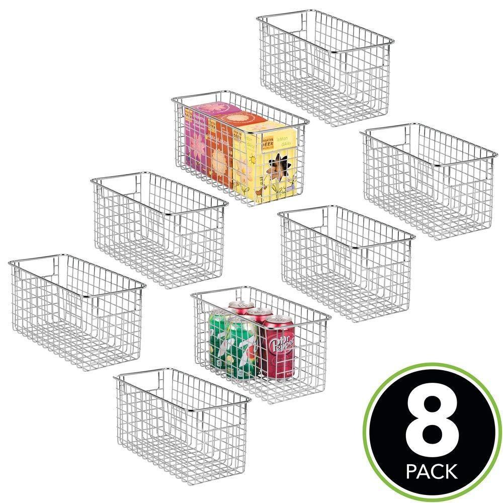 Organize with mdesign farmhouse decor metal wire food storage organizer bin basket with handles for kitchen cabinets pantry bathroom laundry room closets garage 12 x 6 x 6 8 pack chrome