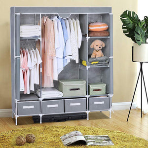 Save on portable clothes closet canvas wardrobe closet huge free standing clothes organizer storage with hanging rod dust proof cover 67x58x17 7 inch