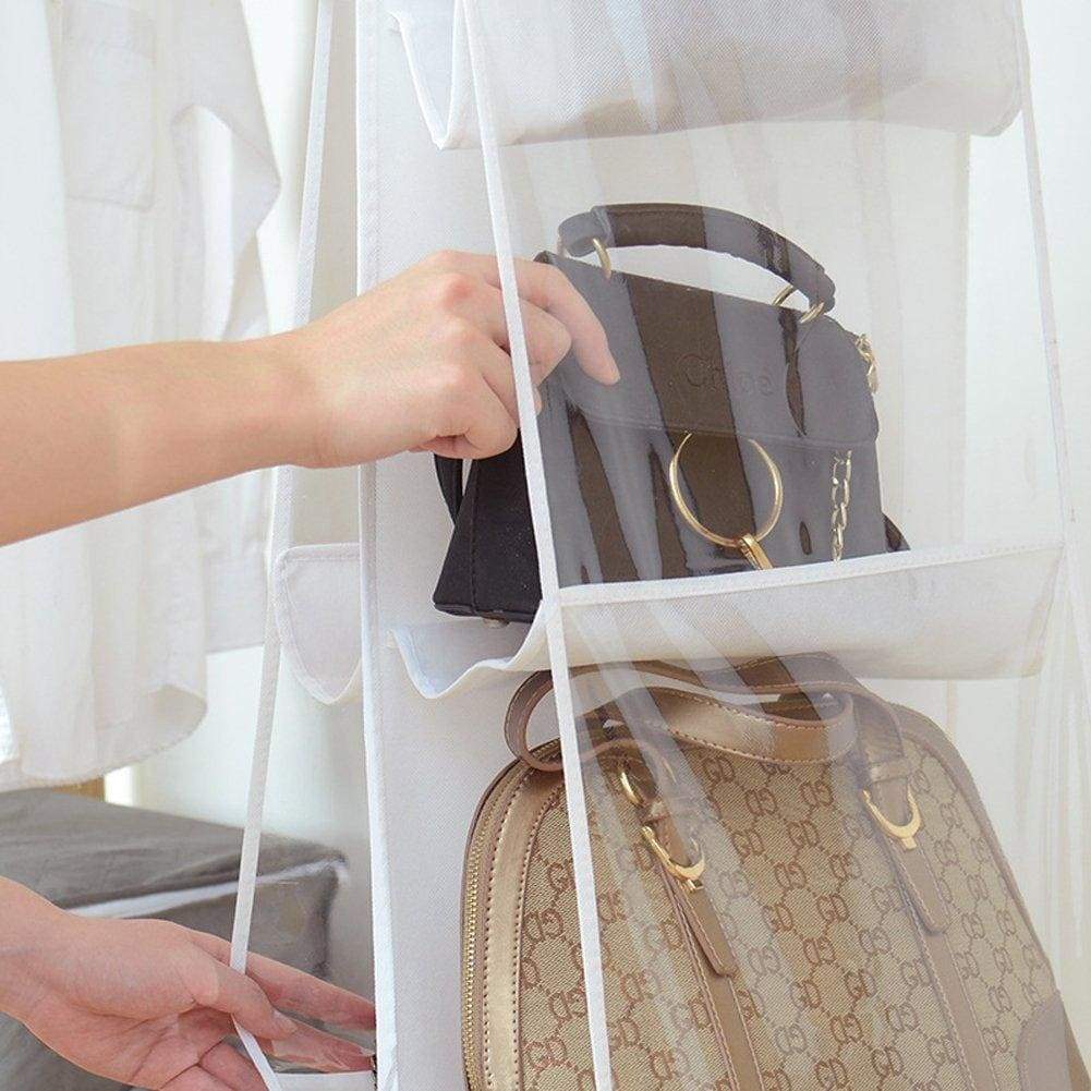 Results qees 2 pcs hanging purse handbag organizer 6 larger pockets clear cloth dust proof storage holder bag purse door organizer for handbags caps accessories for home wardrobe closet yfz06 white